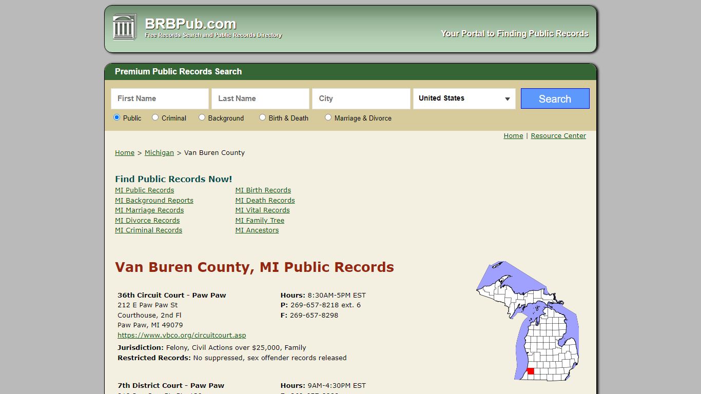 Van Buren County, MI Public Records - BRB Pub